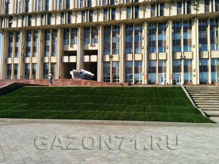 Рулонный газон у здания Тульской администрации